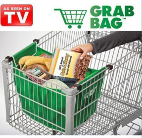 Green Non-woven Supermarket Shopping Cart Shopping Bag Trolley Hanging Bag Portable Eco Bag