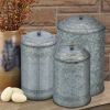 Rustic Metal Galvanized Canisters- Set of 3- Benzara