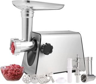 Electric Meat Grinder with Sausage & Kubbe Kit, 3 Grinder Plates, 800W Power,Sliver