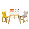 5 Piece Kiddy Table and Chair Set , Kids Wood Table with 4 Chairs Set Cartoon Animals