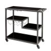 Contemporary Style Metal Bar Cart With Tempered Glass Shelves; Gunmetal Gray Black