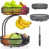 2-Tier Fruit Bowl with Banana Hanger; Detachable Fruit Basket for Kitchen Counter; Fruit Organizer for Kitchen; Office; Living Room and Pantry; Black