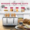 Toaster 4 Slice, Geek Chef Stainless Steel Extra-Wide Slot Toaster with Dual Control Panels of Bagel/Defrost/Cancel Function(Sliver-Black)