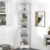 Multi-Functional Corner Cabinet Tall Bathroom Storage Cabinet with Two Doors and Adjustable Shelves; Open Shelf; White