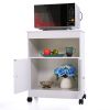 Wood Kitchen Microwave Cabinet Cart with 4 Universal Wheels and Roomy Inner Space for Home Use, White