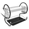 Multifunctional S-shaped Dual Layers Bowls & Dishes & Chopsticks & Spoons Collection Shelf Dish Drainer Black RT