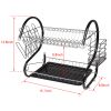 Multifunctional S-shaped Dual Layers Bowls & Dishes & Chopsticks & Spoons Collection Shelf Dish Drainer Black RT