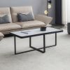 Minimalism rectangle coffee table; Black metal frame with sintered stone tabletop