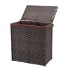 Divided Laundry Hamper, Synthetic Rattan Handwoven Clothes Laundry Basket with Lid and Handles, Foldable, Removable Liner Bag, Brown