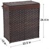 Divided Laundry Hamper, Synthetic Rattan Handwoven Clothes Laundry Basket with Lid and Handles, Foldable, Removable Liner Bag, Brown