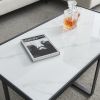 Minimalism rectangle coffee table; Black metal frame with sintered stone tabletop