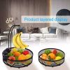 2-Tier Fruit Bowl with Banana Hanger; Detachable Fruit Basket for Kitchen Counter; Fruit Organizer for Kitchen; Office; Living Room and Pantry; Black