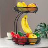 2-Tier Fruit Bowl with Banana Hanger; Detachable Fruit Basket for Kitchen Counter; Fruit Organizer for Kitchen; Office; Living Room and Pantry; Black