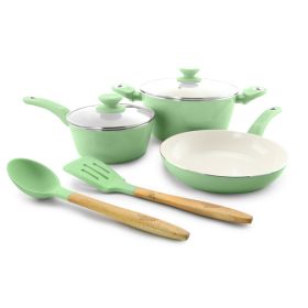 Gibson Home Plaza Cafe 7 Piece Essential Core Aluminum Cookware Set in Mint