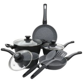 Oster 10 Piece Non-Stick Aluminum Cookware Set in Black and Grey Speckle