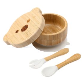 Baby Bamboo Wood Complementary Food Bowl Bear Bowl Baby Training Eating Sucker Bowl (Option: )