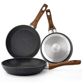 Household Frying Pan Set 3-Piece Nonstick Saucepan Woks Cookware Set (Color: Black)