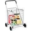 Jumbo Basket Folding Shopping Cart With Swiveling Wheels And Dual Storage Baskets