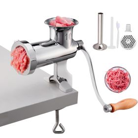 Multifunctional Crank Meat Grinder Manual 304 Stainless Steel Hand Operated Meat Grinder (Color: Silver)