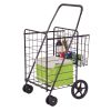 Jumbo Basket Folding Shopping Cart With Swiveling Wheels And Dual Storage Baskets