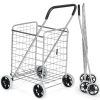 Jumbo Basket Folding Shopping Cart With Swiveling Wheels And Dual Storage Baskets