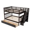 Stairway Full-Over-Full Bunk Bed with Drawer;  Storage and Guard Rail for Bedroom